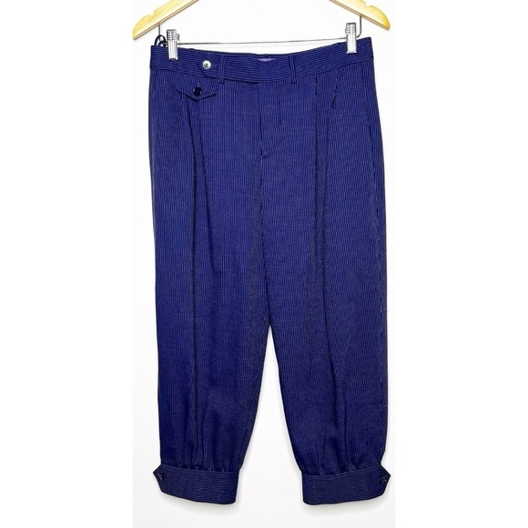 Ralph Lauren Purple Label Wool Navy with White Pin Striped Equestrian Pants - Picture 2 of 8